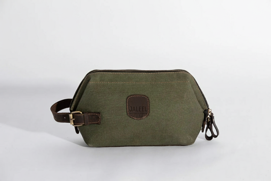 Windsor Toiletry Bag – 100% Cotton Canvas & Cow Leather – Army