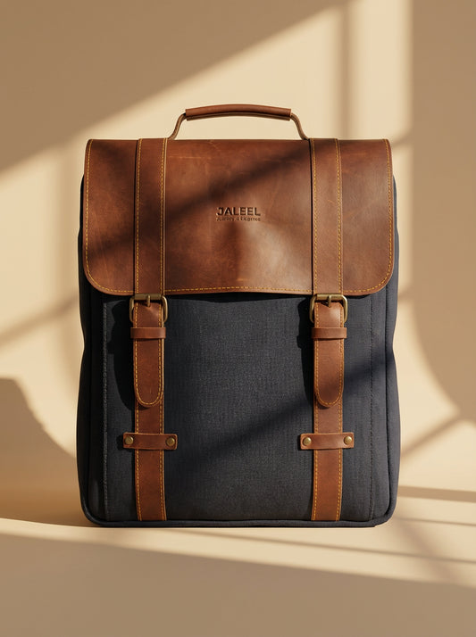 Regent City Backpack – 100% Cotton Canvas & Cow Leather – Black